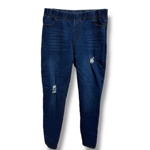 JVINI Fashion Women's Dark Wash Distressed Denim Jeans‎ Jeggings Pants Size 2XL